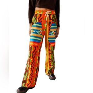 BDG Blocked Blanket Pants S 100% Cotton Bright Neon Southwest Aztec Print Cozy
